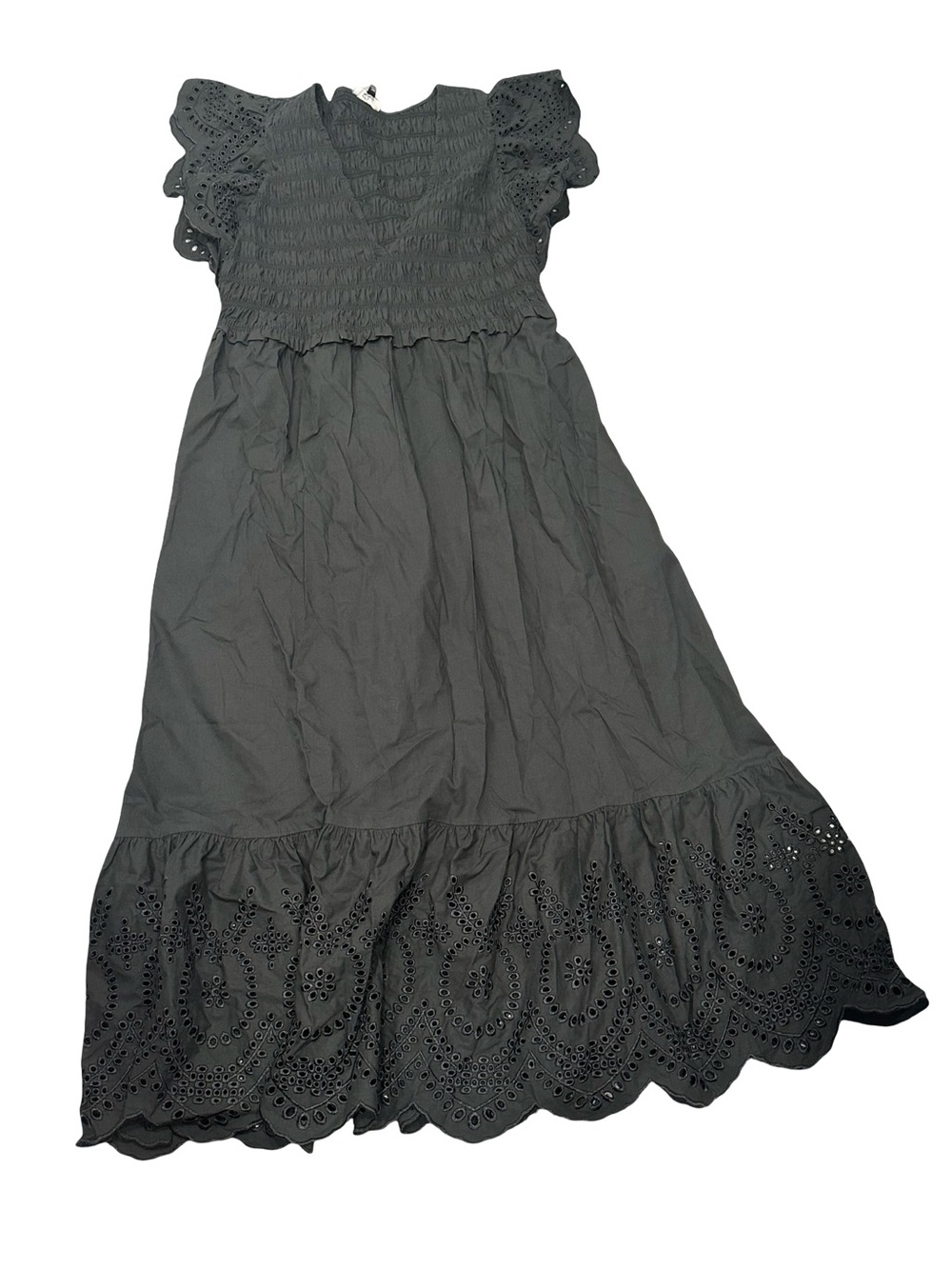 EUC Rails Women’s Large “Clementine” Black Eyelet Midi Dress - Smocked Bodice